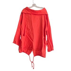 Puro Lino OS Linen Tunic Women Orange Excellent Hooded Drawstring Italy 88156